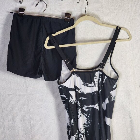 Rotita Black White Graffiti Print Poly Elastane Double Adj Straps Tankini Set SM - Picture 10 of 16